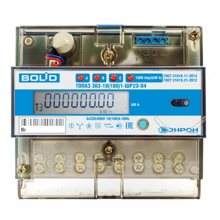 Топаз-303-10(100) (BOLID) Счётчик электроэнергии трёхфазный многотарифный.